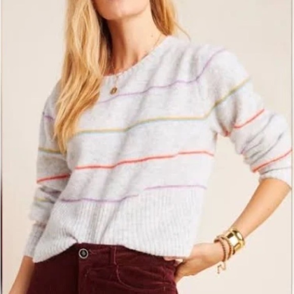 Anthropologie Charli Alpaca Wool Angie Grey Striped Sweater Cozy Boho Soft XS - Picture 1 of 9